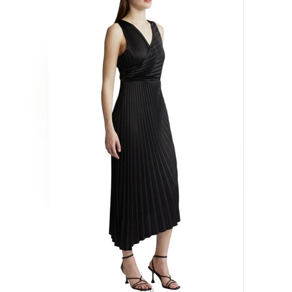 Sam Edelman Pleated Asymmetric Hem Satin Dress - Picture 3 of 12